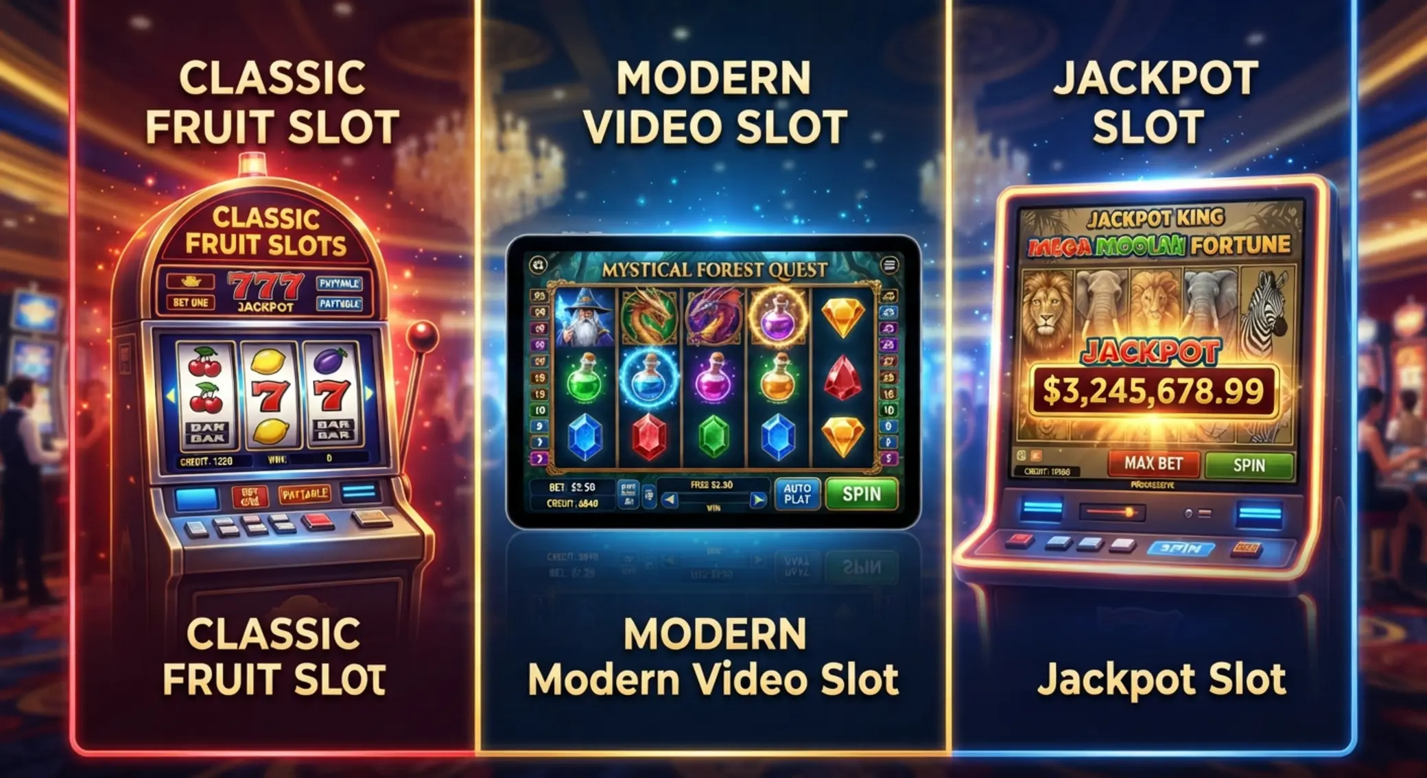 Różne typy automatów kasyno: klasyczny, wideo slot i jackpot