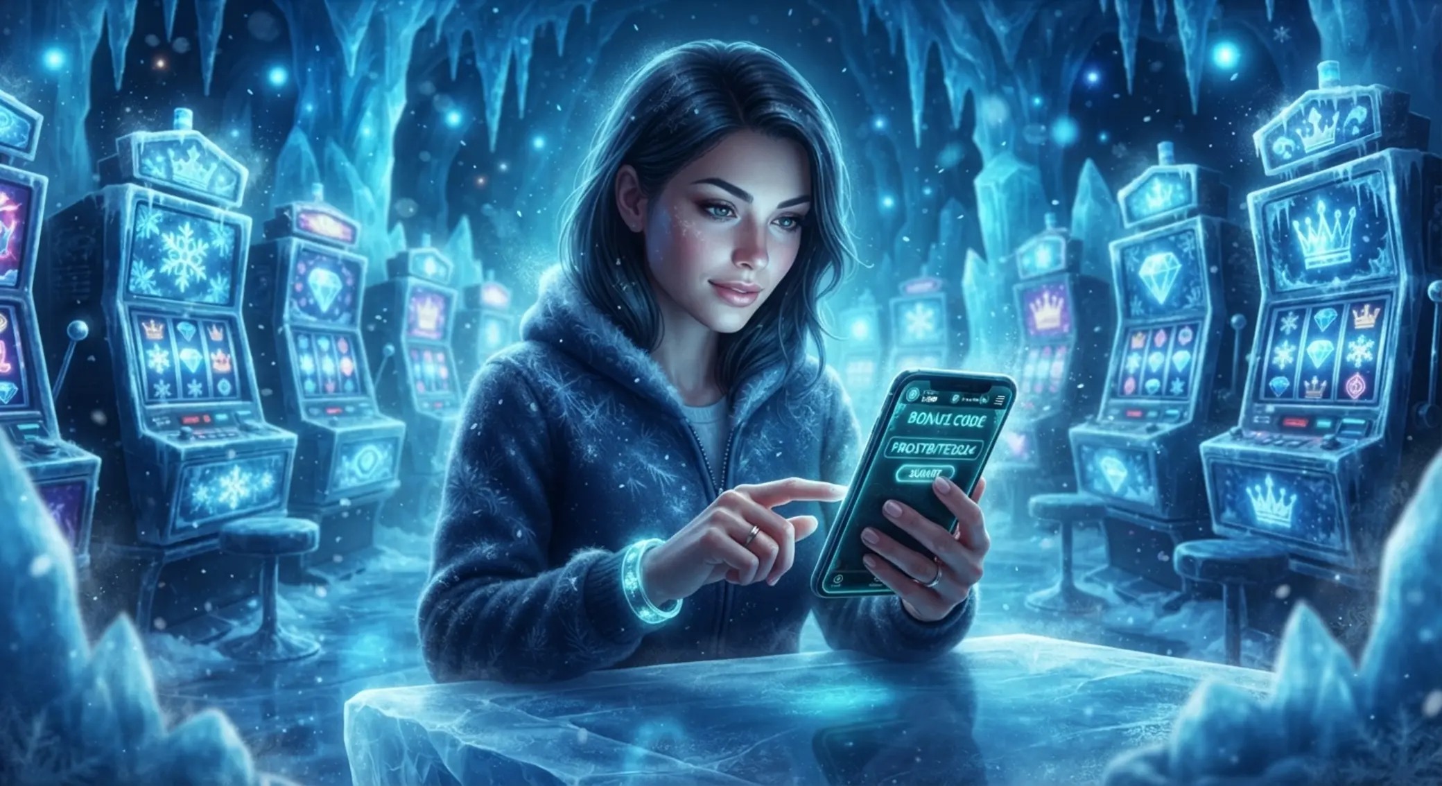 Kod bonusowy Ice Casino Ilustracja aktywacji kodu bonusowego w stylu Ice Casino
