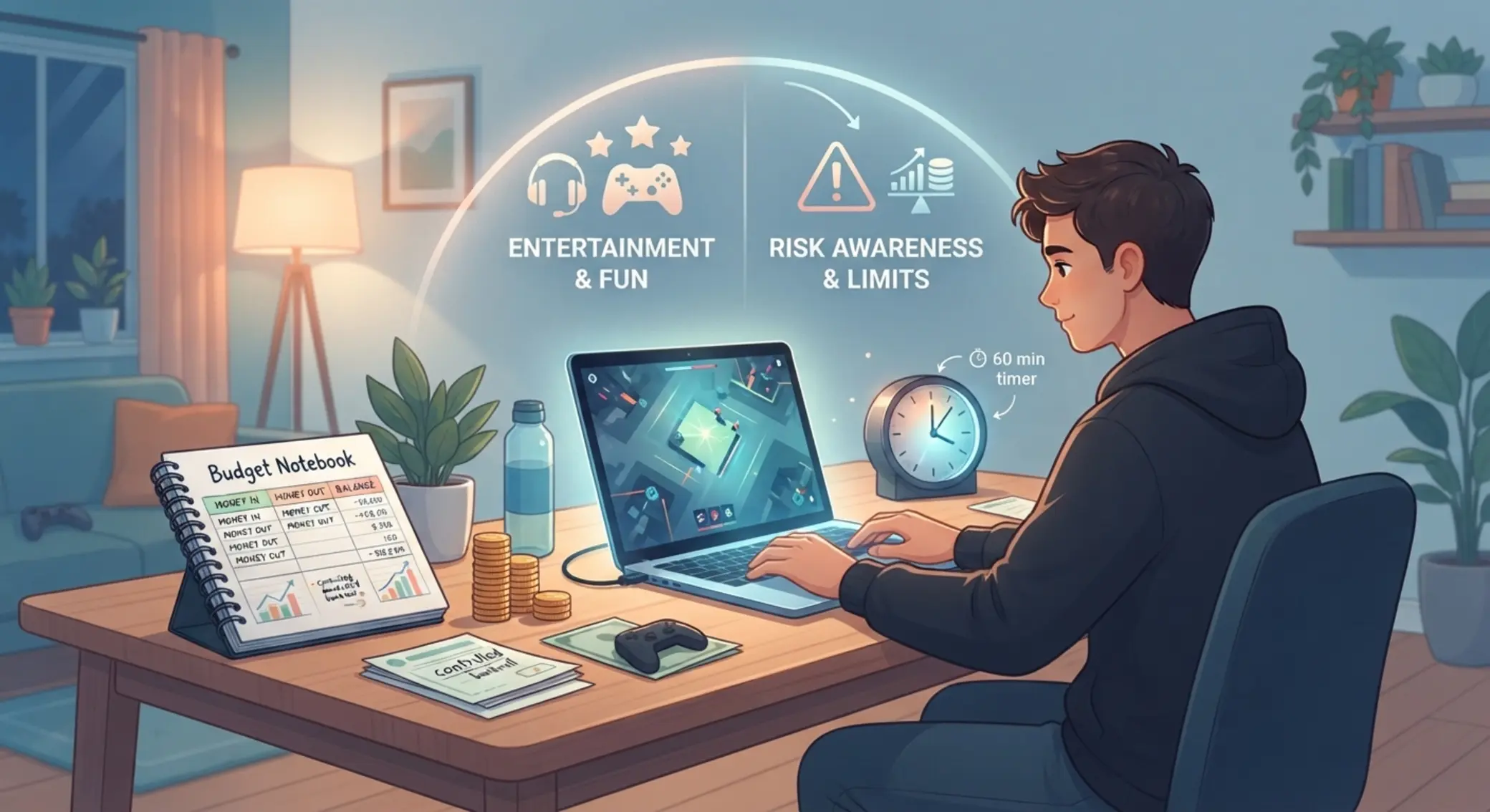 Ilustracja odpowiedzialnej gry z budżetem i limitem czasu