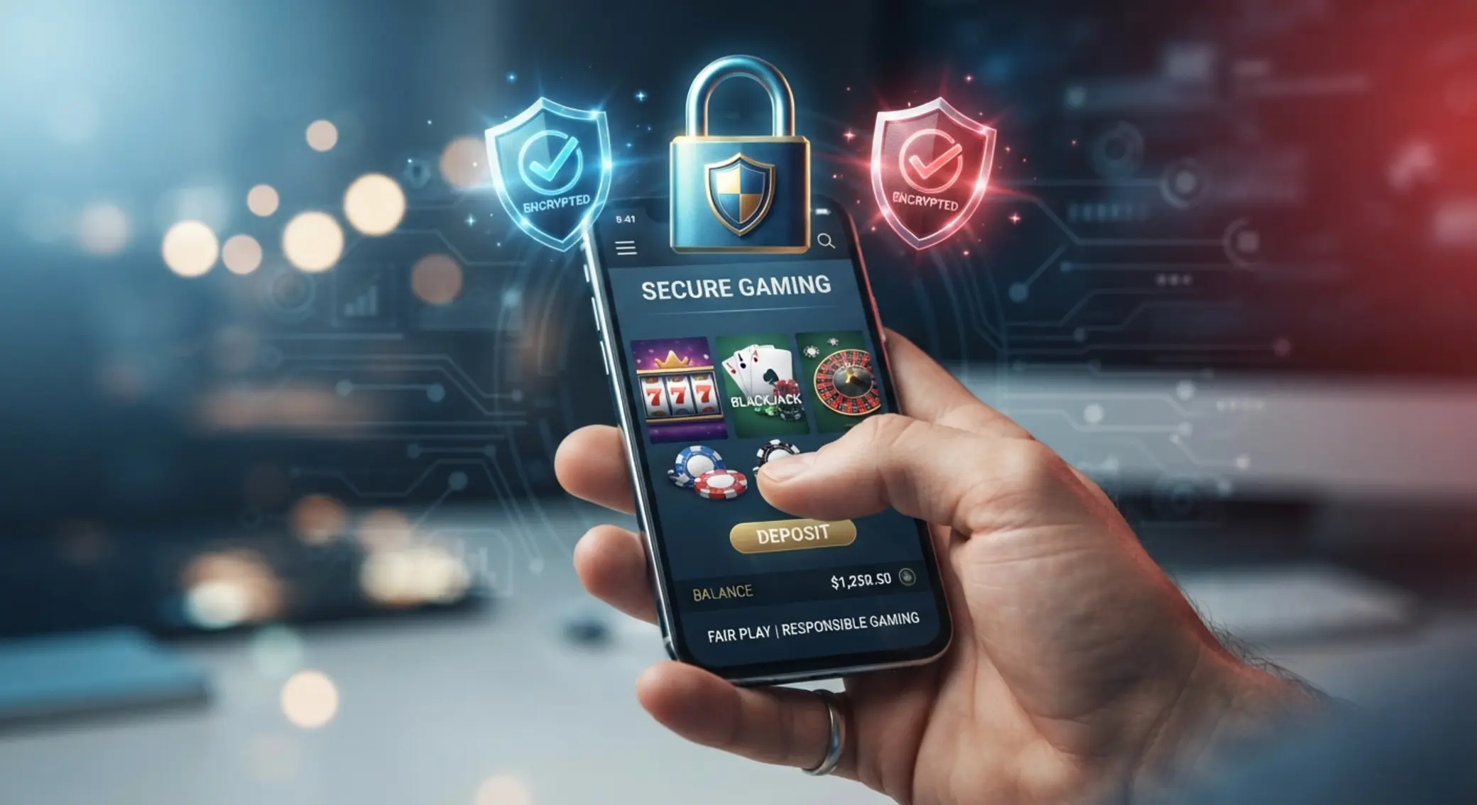 Smartfon z ikoną kłódki symbolizującą bezpieczeństwo kasyna online