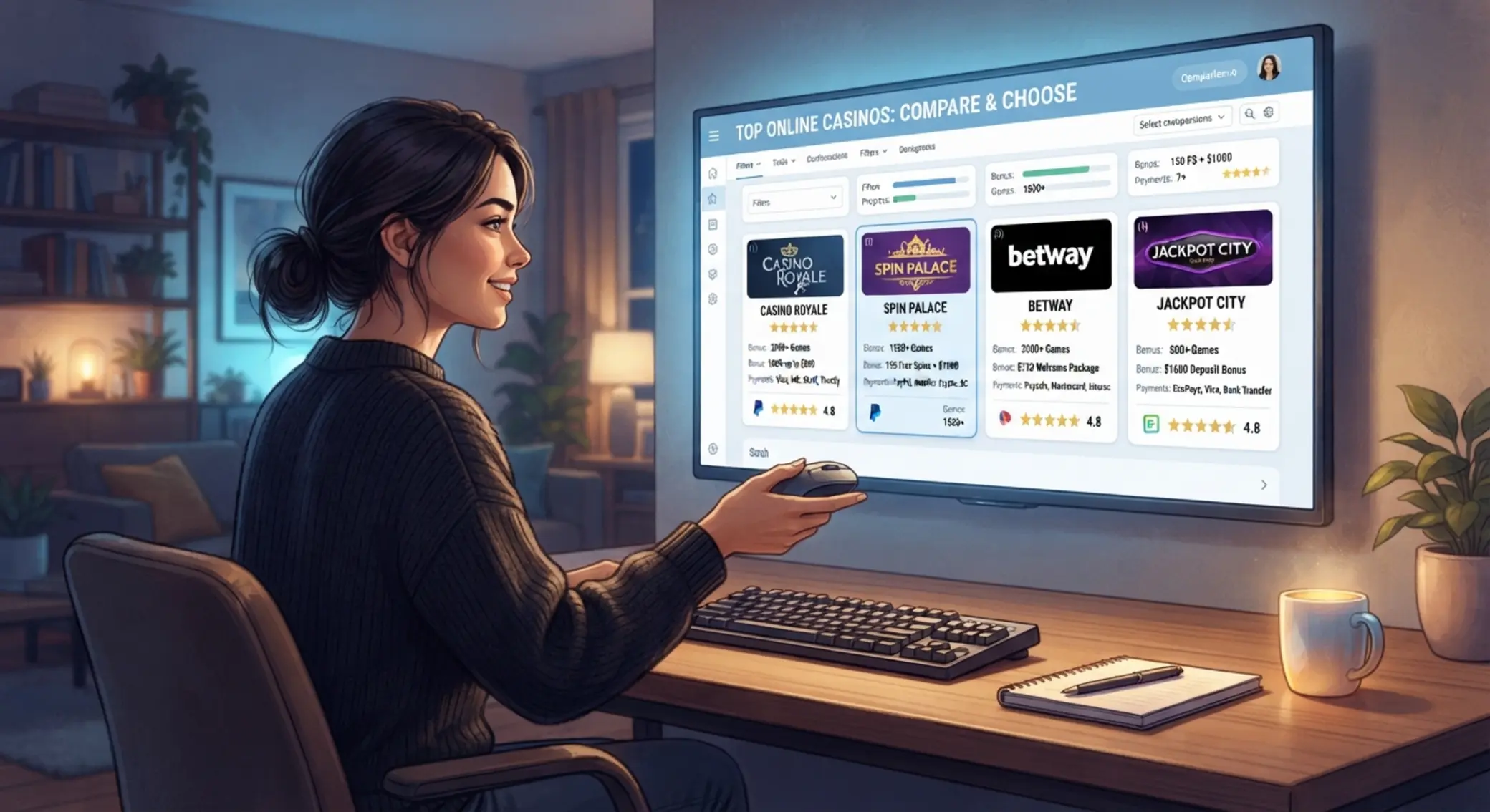 Porównanie kilku kasyn online na ekranie