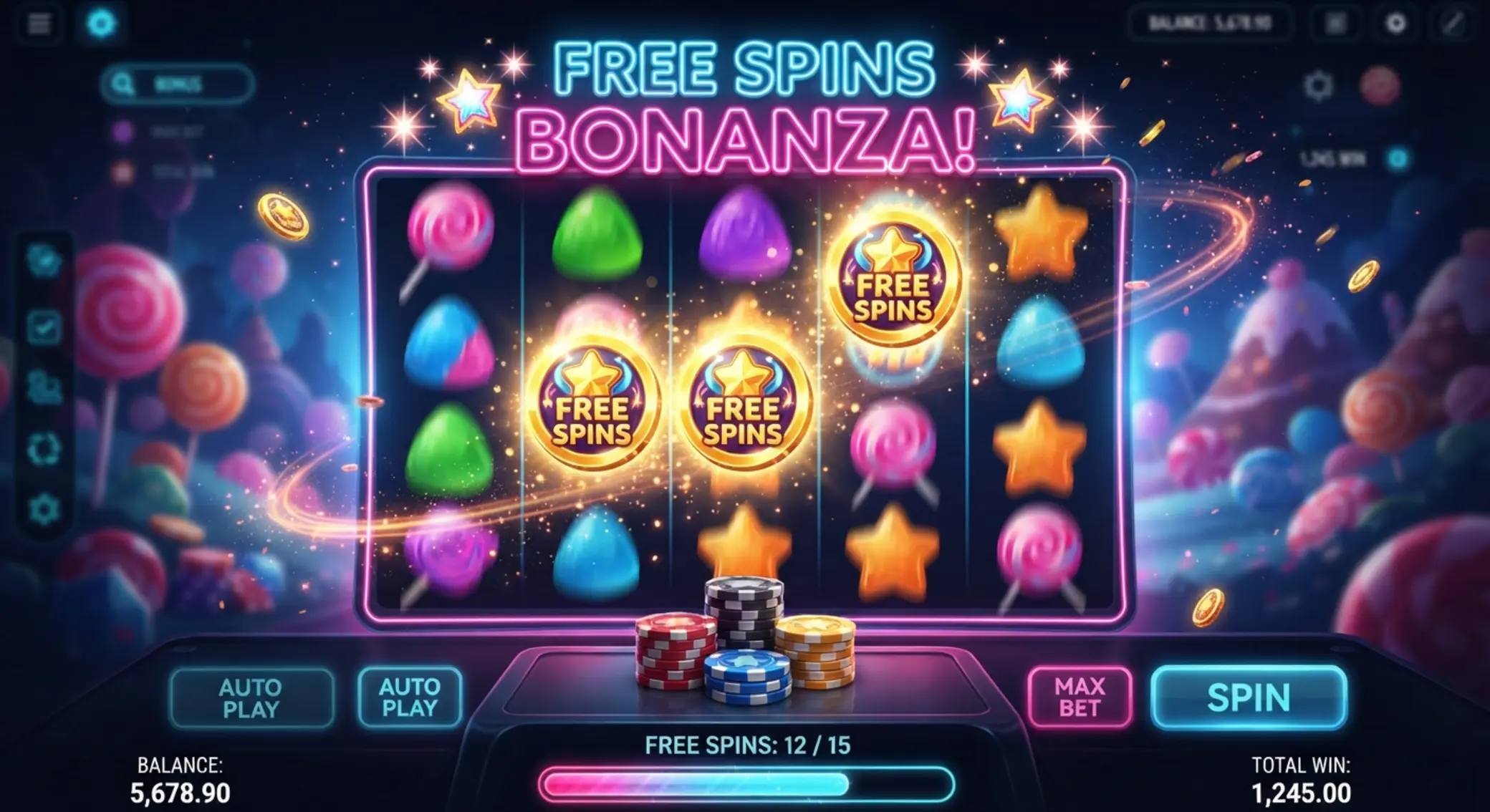 Grafika free spinów i slotu nawiązująca do bonusu GGBet